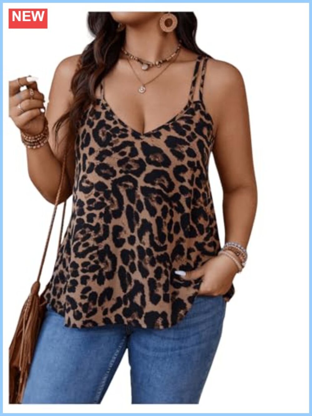 Plus Size Leopard Cami Tank Top Cheetah Flowy Peplum Sleeveless V-Neck